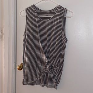 tied, gray and white striped tank top